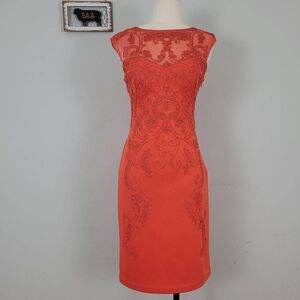 Sue Wong Nocturne‎ Soutache Mesh Sheat Dress Sz 2 Orange Wedding Cocktail Party